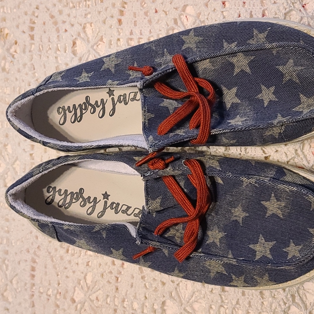 Gypsy jazz slide on star spangled shoe